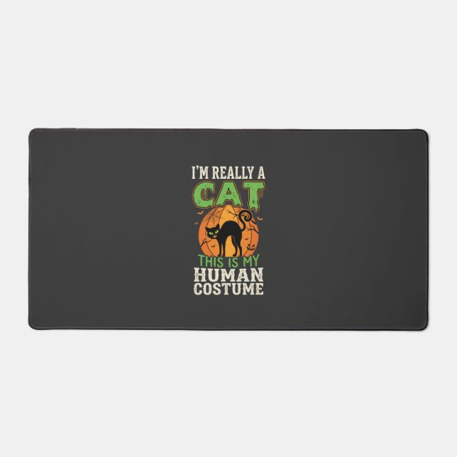 Halloween Cat Human Costume Funny Design Desk Mat (Front)