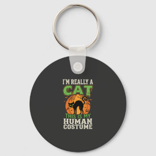 Halloween Cat Human Costume Funny Design Key Ring