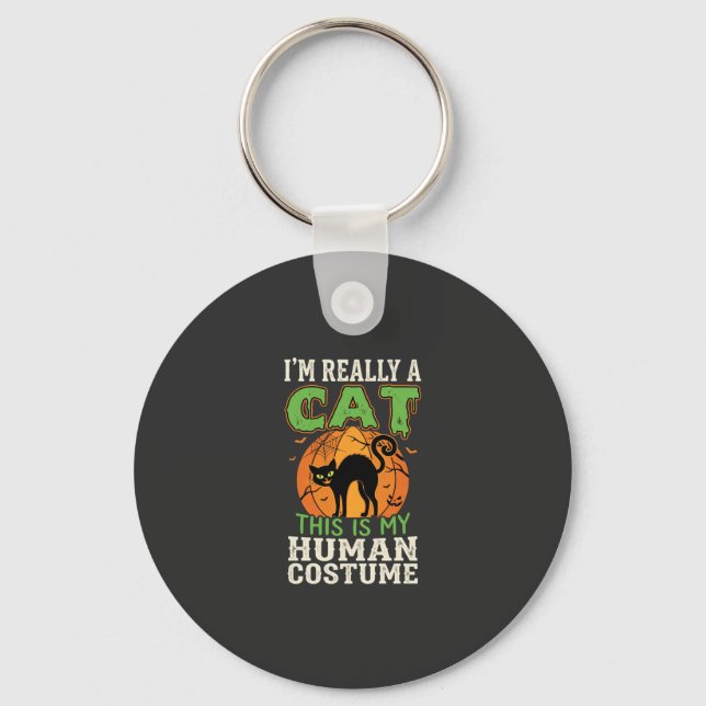 Halloween Cat Human Costume Funny Design Key Ring (Front)