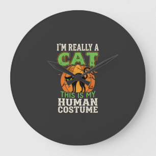 Halloween Cat Human Costume Funny Design Large Clock