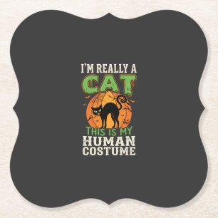 Halloween Cat Human Costume Funny Design Paper Coaster