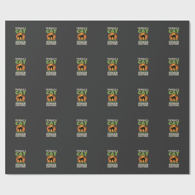 Halloween Cat Human Costume Funny Design Wrapping Paper (Flat)