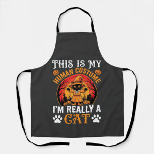 Halloween Cat Human Costume Vintage Graphic Apron
