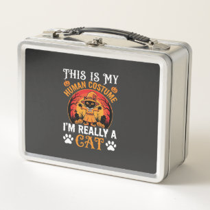 Halloween Cat Human Costume Vintage Graphic Metal Lunch Box