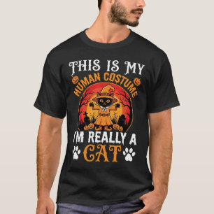 Halloween Cat Human Costume Vintage Graphic T-Shirt