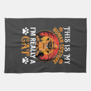 Halloween Cat Human Costume Vintage Graphic Tea Towel
