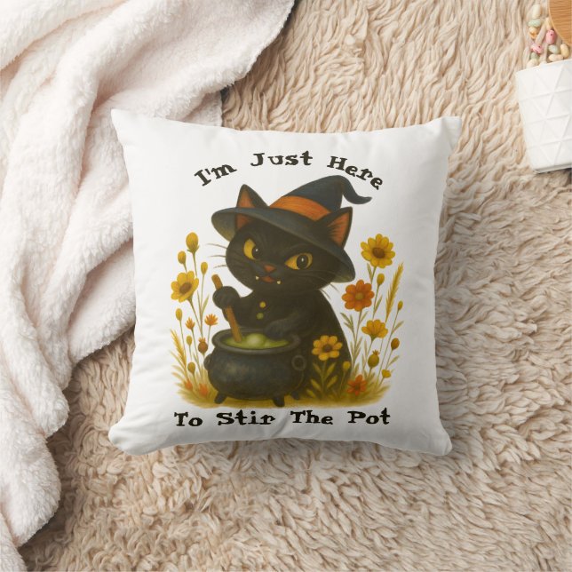 Halloween Cat - I’m Just Here to Stir the Pot Cushion (Blanket)