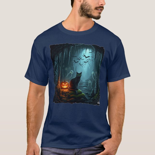 Halloween Cat in a haunted cave! T-Shirt (Front)