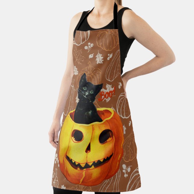 Halloween Cat in Pumpkin  Apron (Insitu)