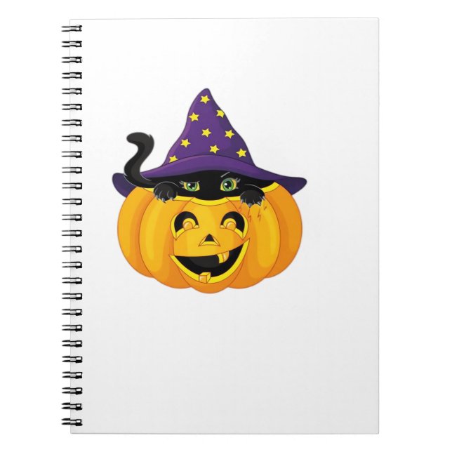 Halloween Cat in Pumpkin – Cute Black Kitten Stick Notebook (Front)