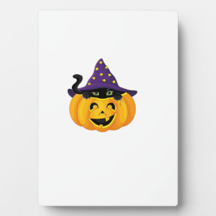 Halloween Cat in Pumpkin � Cute Black Kitten Stick Plaque