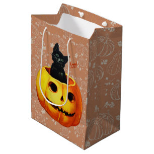 Halloween Cat in Pumpkin Medium Gift Bag