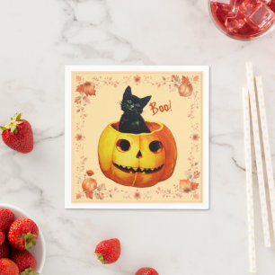Halloween Cat in Pumpkin Pillow Napkin