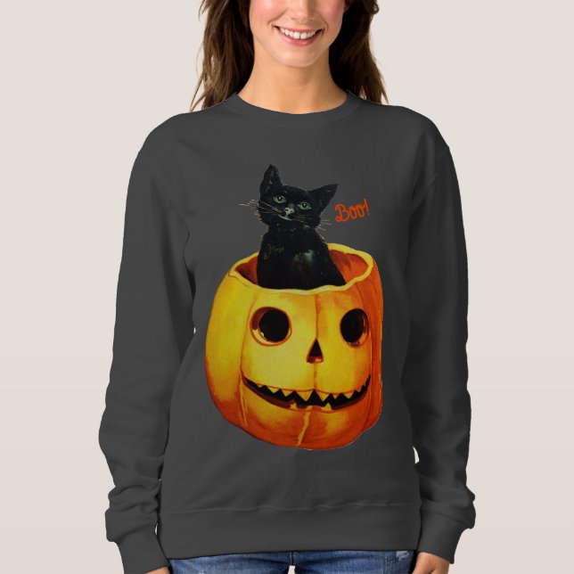 Halloween Cat in Pumpkin Sweatshirt (Front)