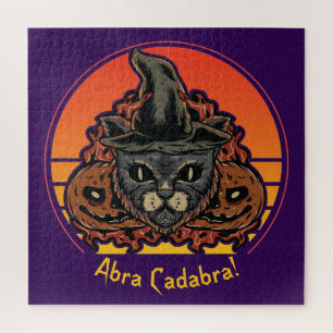 Halloween Cat in Witch Hat Abra Cadabra Vintage Jigsaw Puzzle