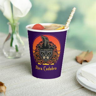 Halloween Cat in Witch Hat Abra Cadabra Vintage Paper Cups