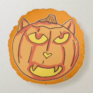 Halloween Cat Jack-o-Lantern Cartoon Fun Design Round Cushion