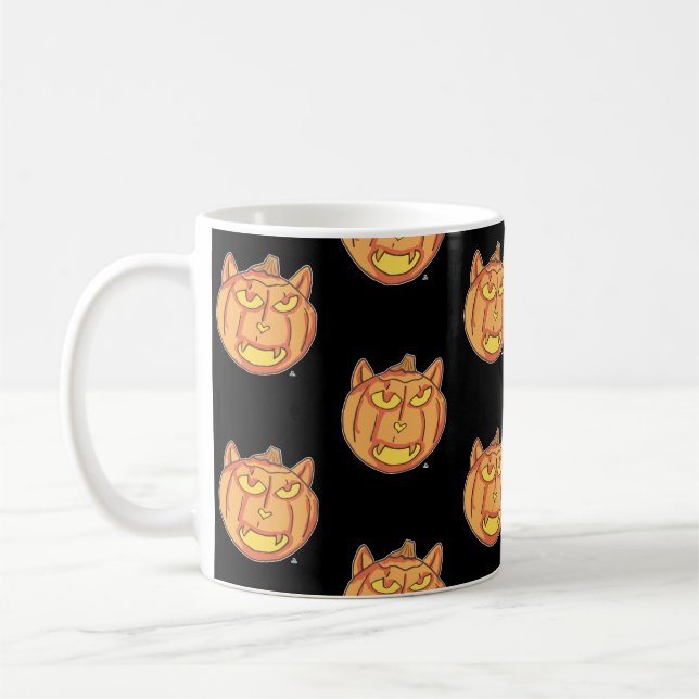 Halloween Cat Jack-o-Lantern Cartoon Pattern Art Coffee Mug (Left)