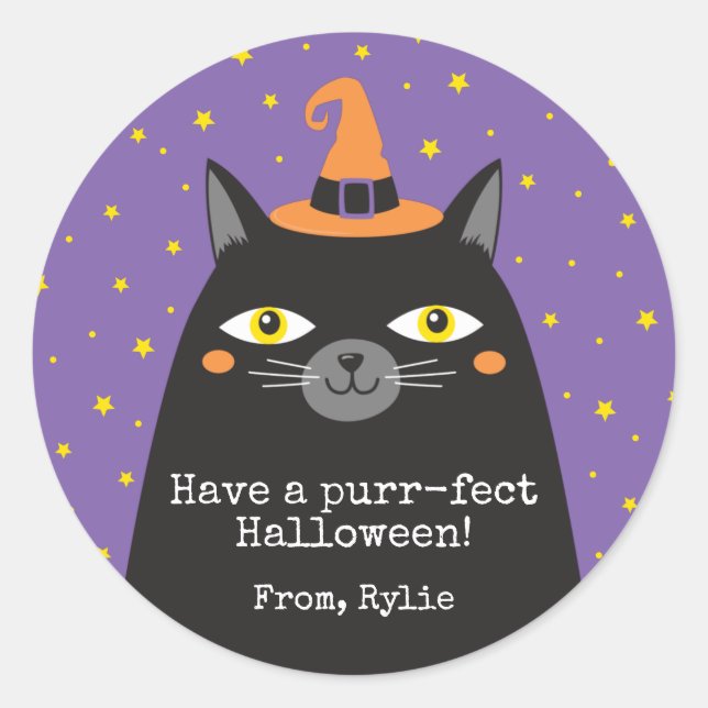 Halloween Cat Kids Party Classic Round Sticker (Front)