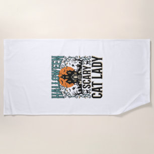 Halloween Cat Lady Scary Haunted House Vintage_1 Beach Towel