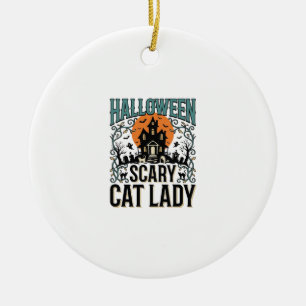 Halloween Cat Lady Scary Haunted House Vintage_1 Ceramic Tree Decoration