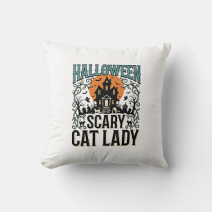 Halloween Cat Lady Scary Haunted House Vintage_1 Cushion