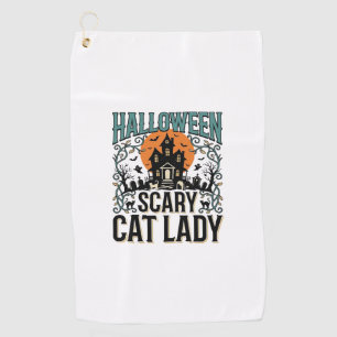 Halloween Cat Lady Scary Haunted House Vintage_1 Golf Towel