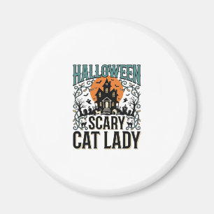 Halloween Cat Lady Scary Haunted House Vintage_1 Magnet