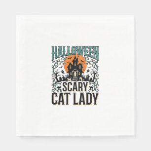 Halloween Cat Lady Scary Haunted House Vintage_1 Napkin