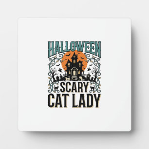 Halloween Cat Lady Scary Haunted House Vintage_1 Plaque