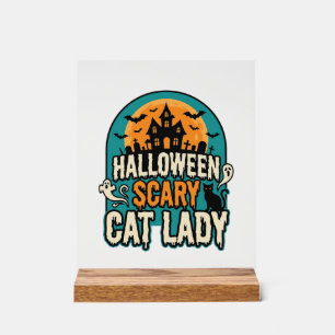 Halloween Cat Lady Scary Vintage Haunted House_1 Acrylic Sign