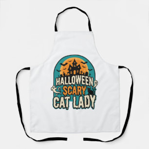 Halloween Cat Lady Scary Vintage Haunted House_1 Apron