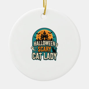 Halloween Cat Lady Scary Vintage Haunted House_1 Ceramic Tree Decoration