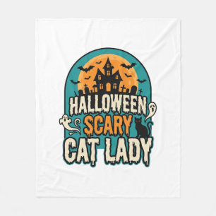 Halloween Cat Lady Scary Vintage Haunted House_1 Fleece Blanket
