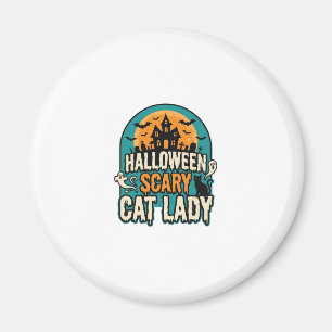 Halloween Cat Lady Scary Vintage Haunted House_1 Magnet