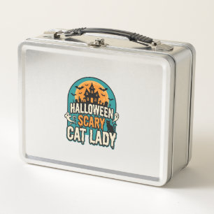 Halloween Cat Lady Scary Vintage Haunted House_1 Metal Lunch Box