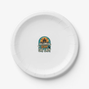 Halloween Cat Lady Scary Vintage Haunted House_1 Paper Plate