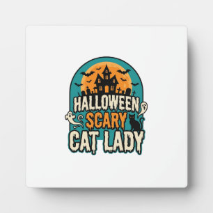 Halloween Cat Lady Scary Vintage Haunted House_1 Plaque