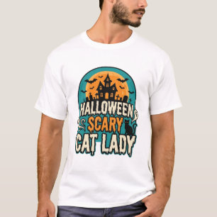 Halloween Cat Lady Scary Vintage Haunted House_1 T-Shirt