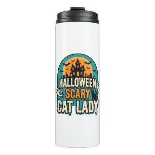 Halloween Cat Lady Scary Vintage Haunted House_1 Thermal Tumbler