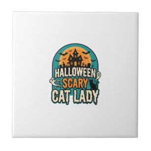 Halloween Cat Lady Scary Vintage Haunted House_1 Tile