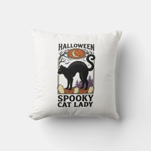 Halloween Cat Lady Vintage Black Cat Shirt_1 Cushion