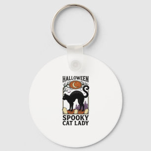Halloween Cat Lady Vintage Black Cat Shirt_1 Key Ring