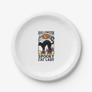 Halloween Cat Lady Vintage Black Cat Shirt_1 Paper Plate