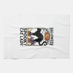 Halloween Cat Lady Vintage Black Cat Shirt_1 Tea Towel