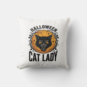 Halloween Cat Lady Vintage Black Cat Shirt Design Cushion