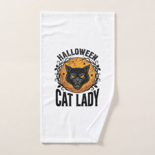 Halloween Cat Lady Vintage Black Cat Shirt Design Hand Towel