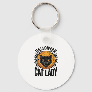 Halloween Cat Lady Vintage Black Cat Shirt Design Key Ring