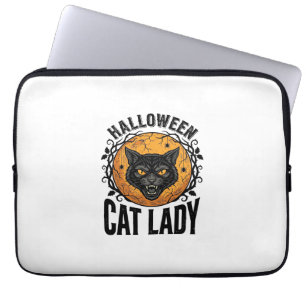 Halloween Cat Lady Vintage Black Cat Shirt Design Laptop Sleeve