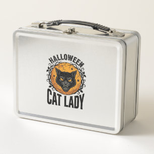 Halloween Cat Lady Vintage Black Cat Shirt Design Metal Lunch Box